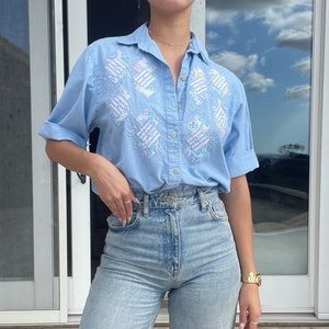 Light Denim Embroidered Top
